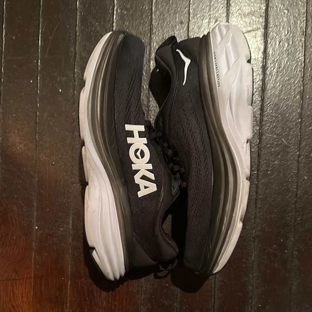 Hoka Black and White Bondi 8
